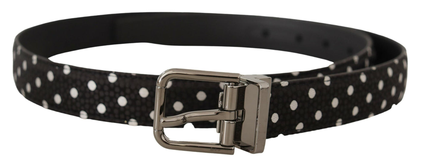 Black Polka Dots Leather Chrome Metal Buckle Belt