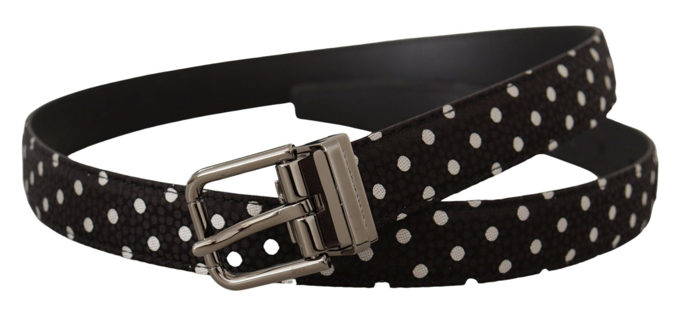 Black Polka Dots Leather Chrome Metal Buckle Belt