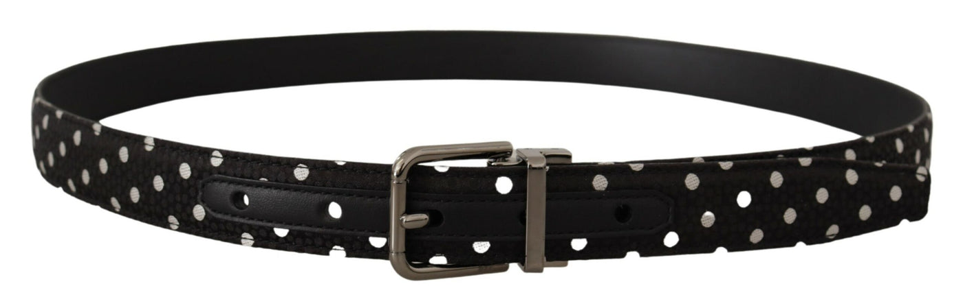 Black Polka Dots Leather Chrome Metal Buckle Belt