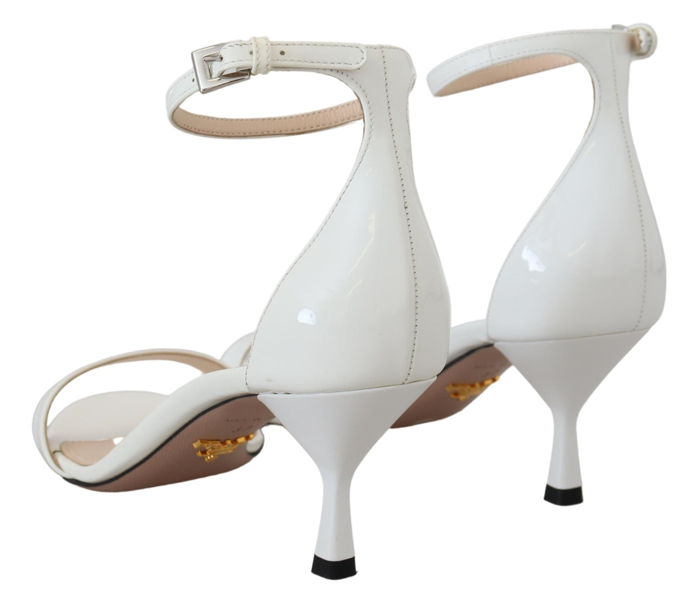 White Leather Vernice Sandals Ankle Strap Heels Shoes