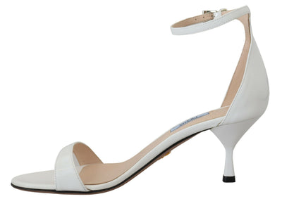 White Leather Vernice Sandals Ankle Strap Heels Shoes