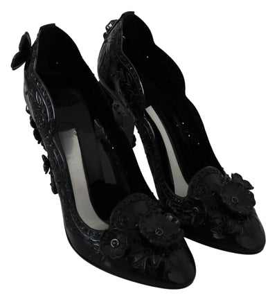 Black Floral Crystal CINDERELLA Heels Shoes