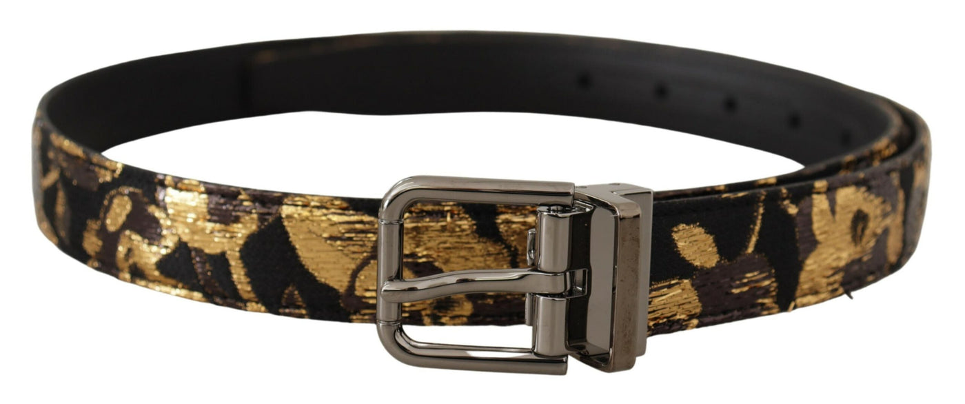 Multicolor Jacquard Leather Logo Metal Buckle Belt