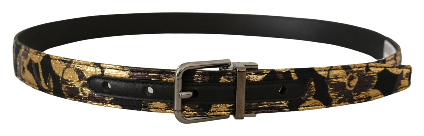 Multicolor Jacquard Leather Logo Metal Buckle Belt