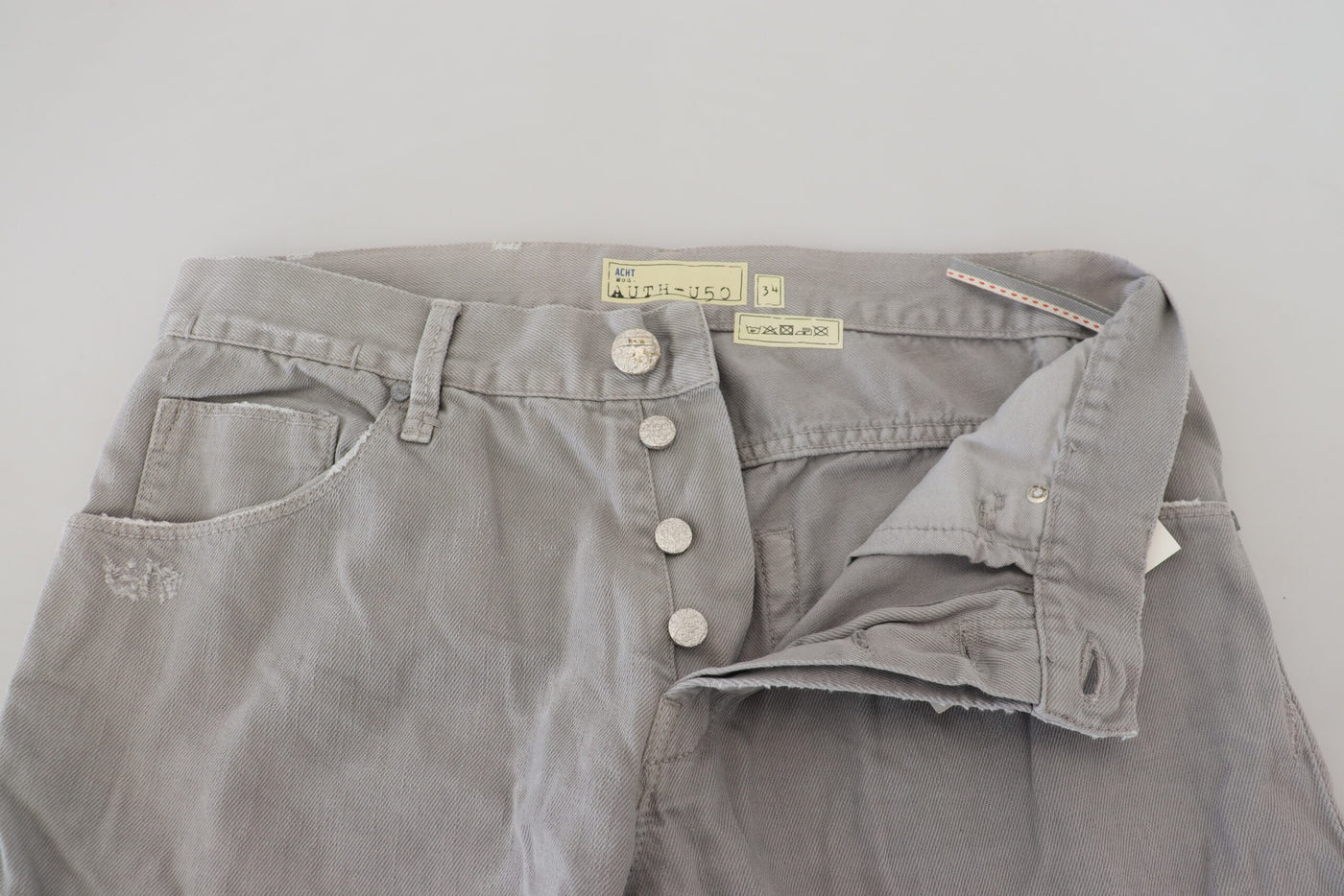 Gray Cotton Straight Fit Folded Hem Casual Denim Jeans