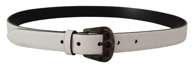 White Leather Crystal Metal Buckle Belt