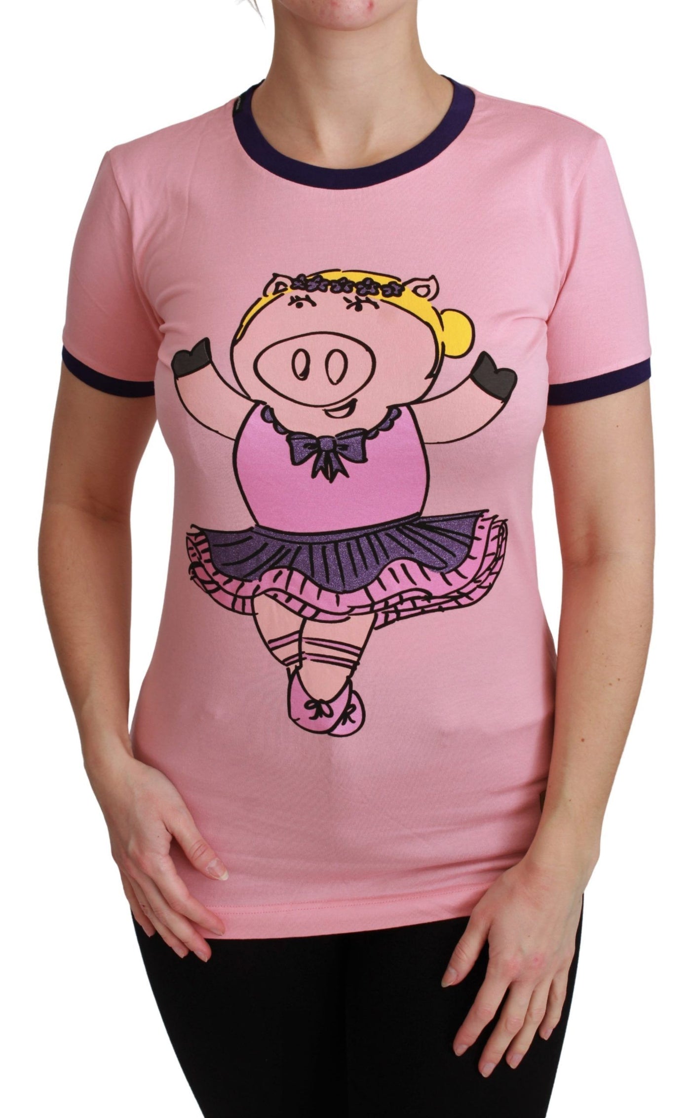 Pink YEAR OF THE PIG Top Cotton T-shirt