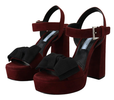 Maroon Suede Leather Sandals Ankle Strap Shoes