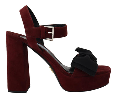 Maroon Suede Leather Sandals Ankle Strap Shoes