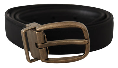 Black Grosgrain Leather Bronze Metal Belt