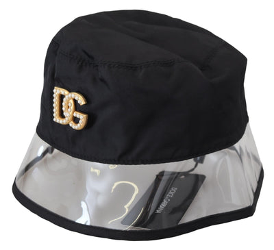 Black Nylon PVC Gold Dg Logo Women Bucket Hat