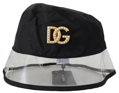 Black Nylon PVC Gold Dg Logo Women Bucket Hat