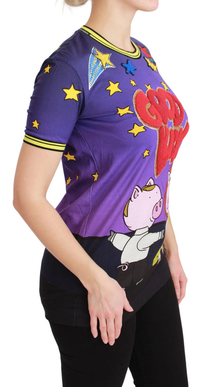 Purple YEAR OF THE PIG Top Cotton T-shirt