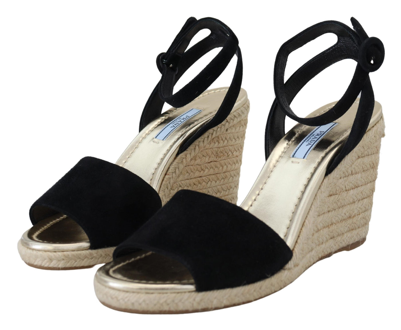 Black Wedges Sandals Ankle Strap Suede Leather Shoes