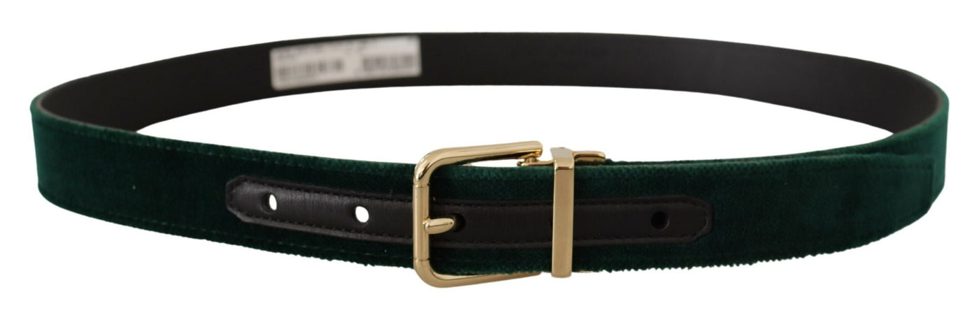 Green Velvet Leather Gold Metal Logo Belt