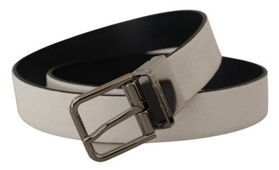 White Leather Silver Engraved Belt