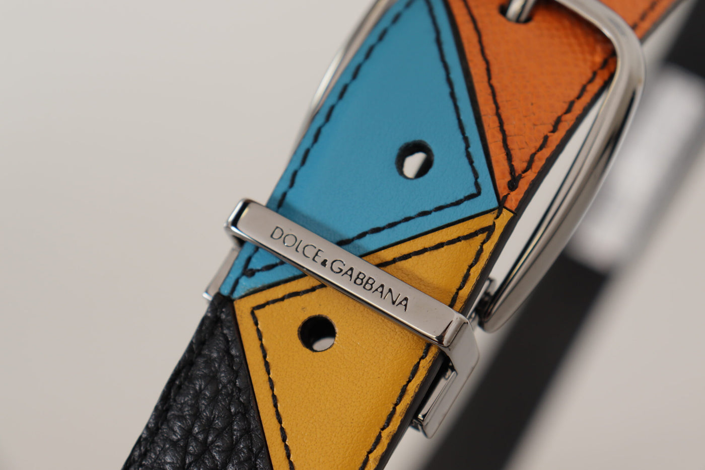 Multicolor Leather Silver Tone Logo Buckle Belt