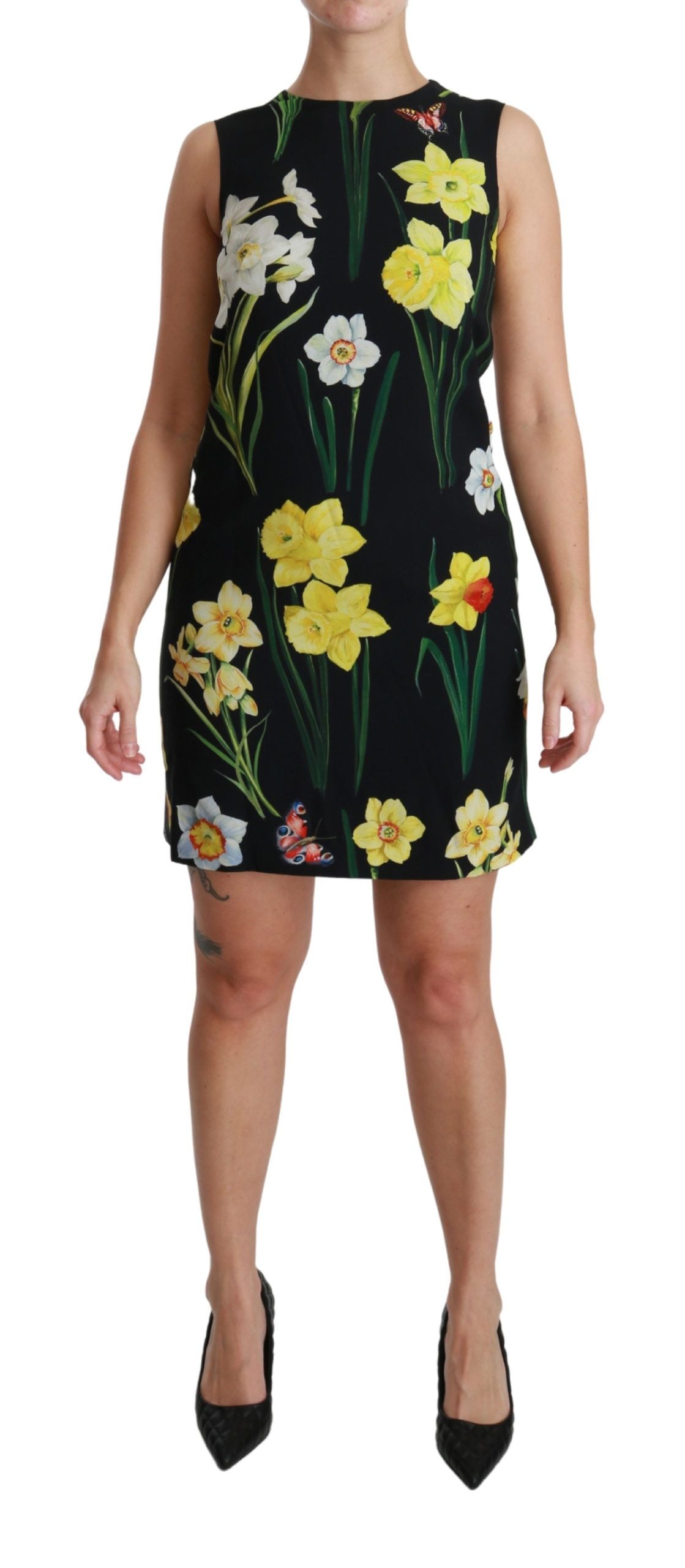 Black Floral Sleeveless Sheath Mini Dress