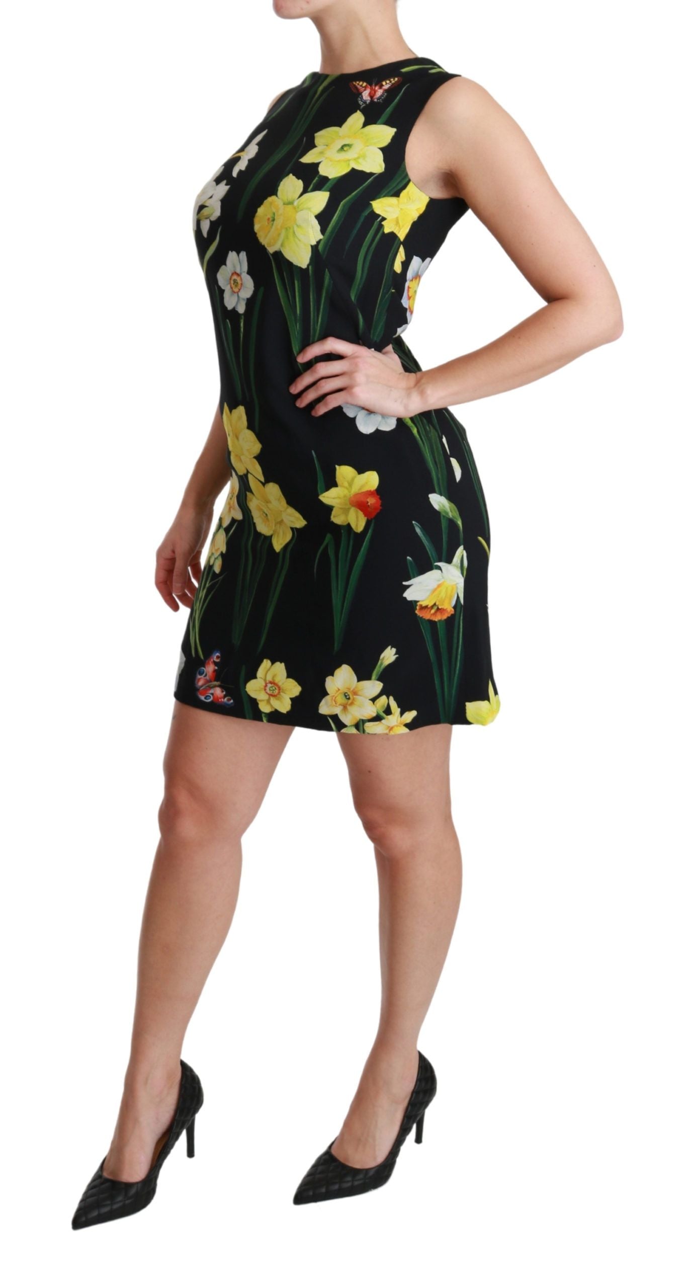 Black Floral Sleeveless Sheath Mini Dress