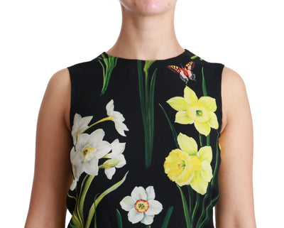 Black Floral Sleeveless Sheath Mini Dress