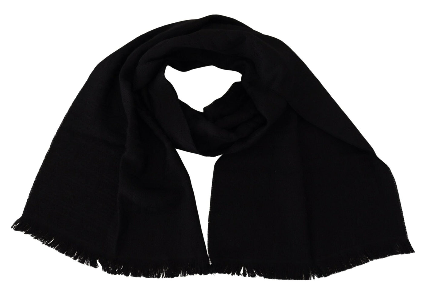 Black Wool Neck Wrap Shawl Fringes Scarf