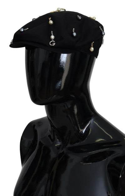 Black Cotton Embellished Newsboy Men Hat