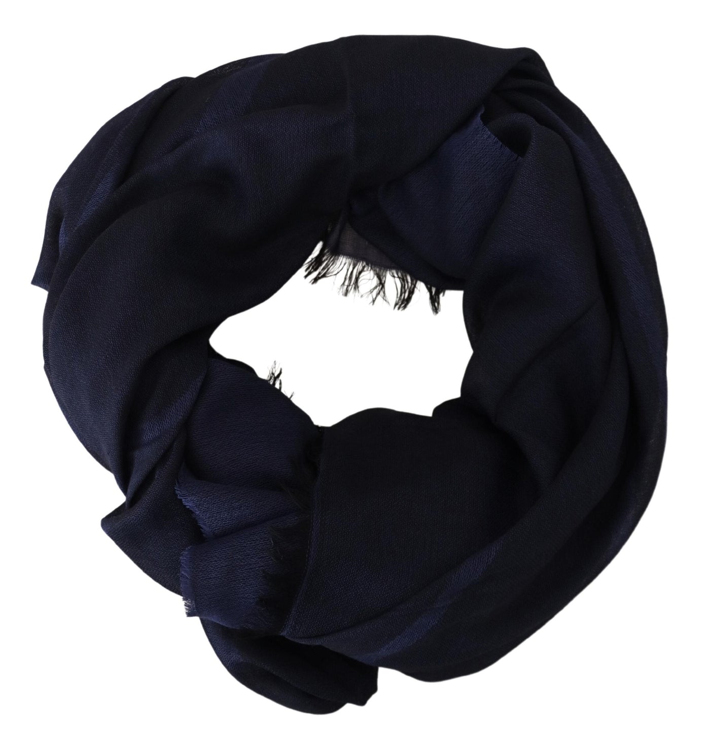 Dark Blue Wool Neck Wrap Shawl Fringes Scarf