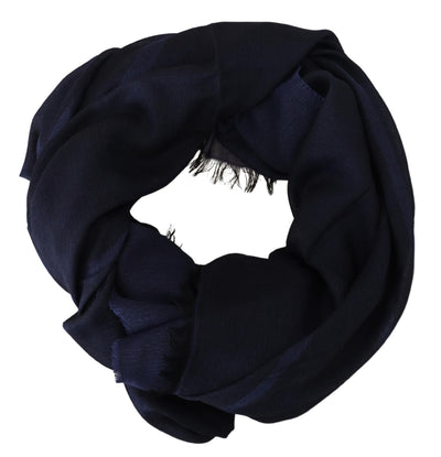 Dark Blue Wool Neck Wrap Shawl Fringes Scarf