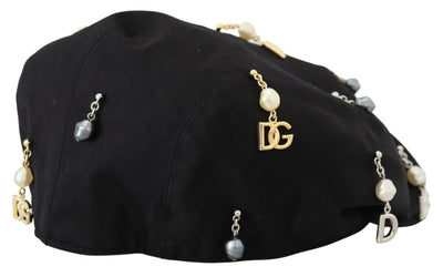 Black Cotton Embellished Newsboy Men Hat