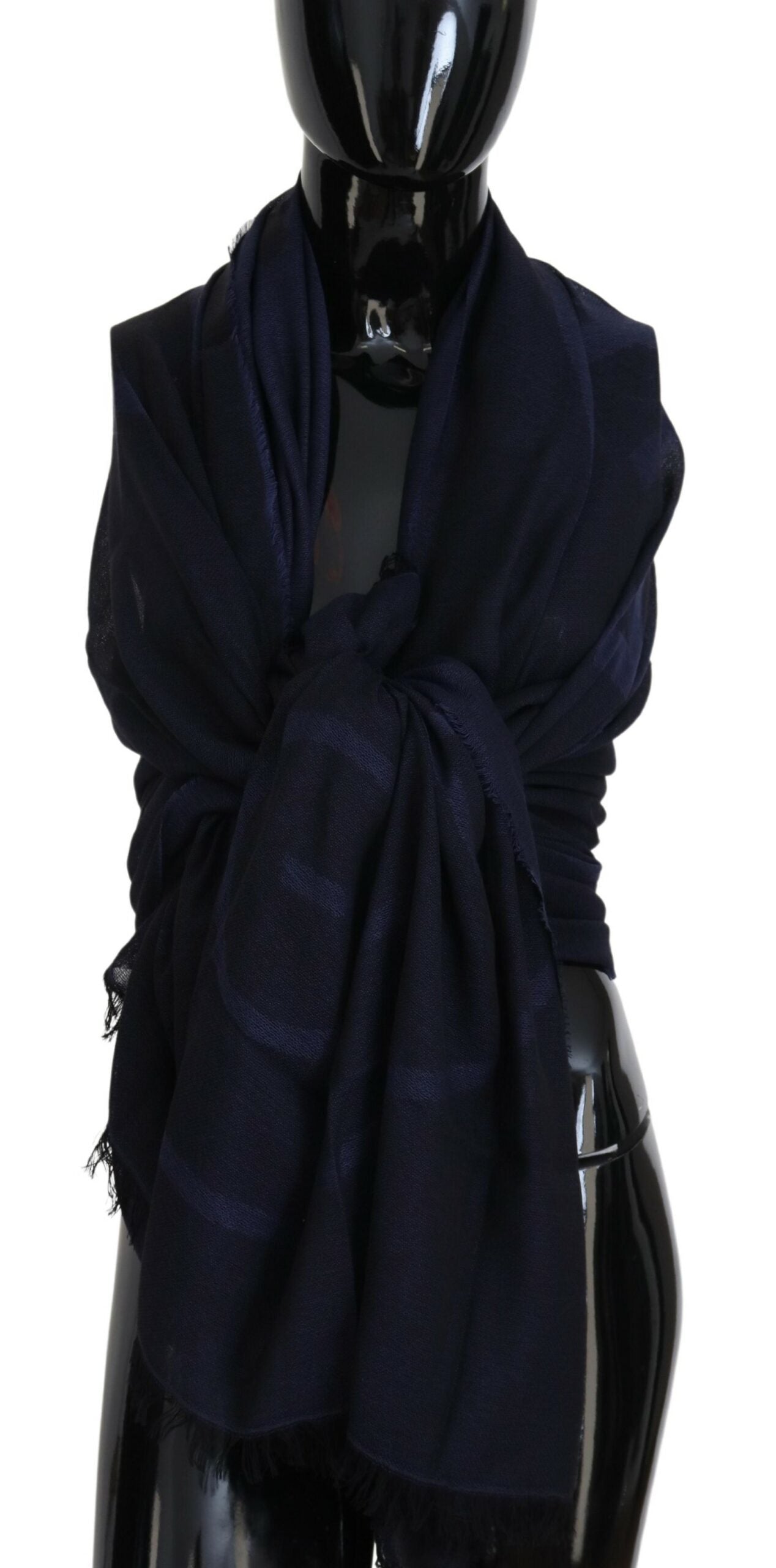 Dark Blue Wool Neck Wrap Shawl Fringes Scarf