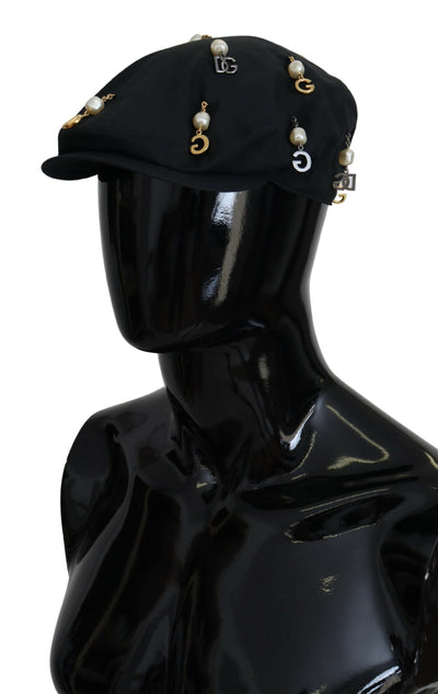 Black Cotton Embellished Newsboy Men Hat