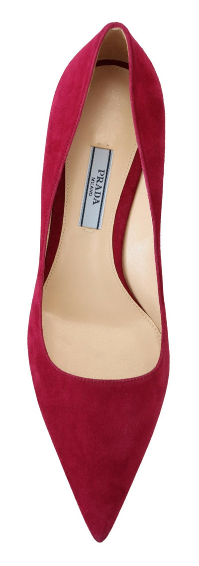 Dark Pink Suede Leather Heels Pumps Shoes