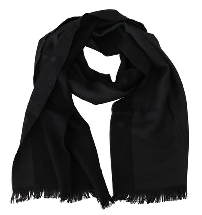 Black Wool Shawl Foulard Fringes Scarf