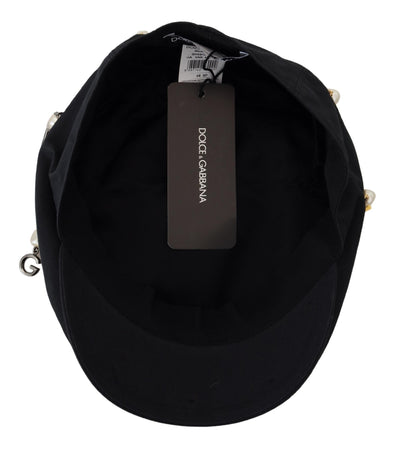 Black Cotton Embellished Newsboy Men Hat