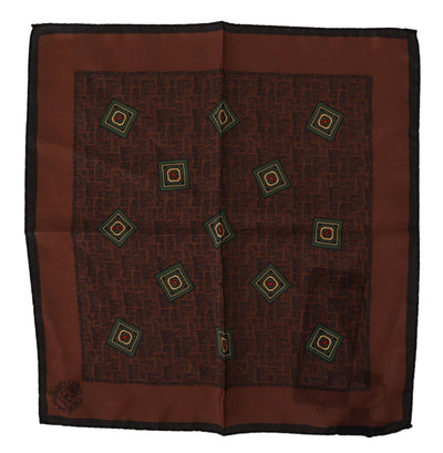 Brown Patterned Silk Square Handkerchief Scarf