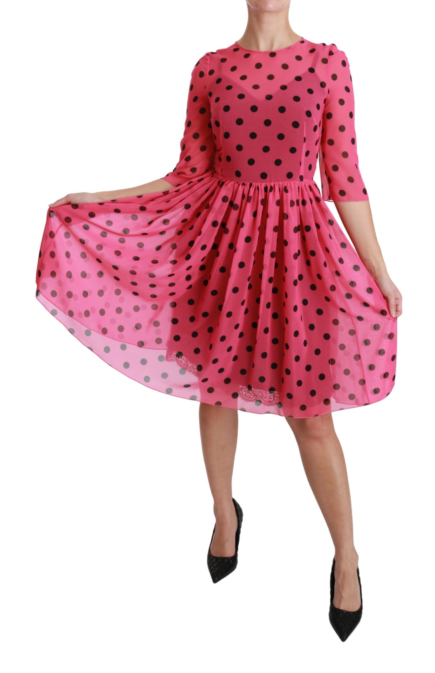 Pink Polka Dots A-line Knee Length Dress