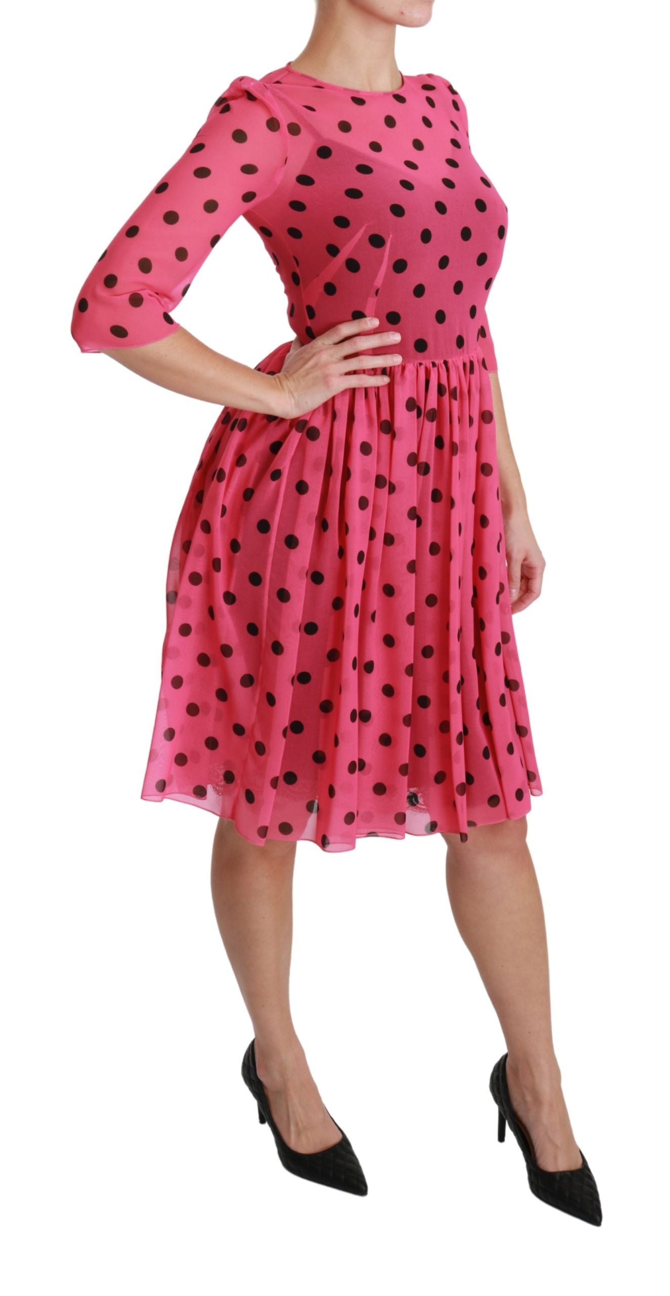 Pink Polka Dots A-line Knee Length Dress