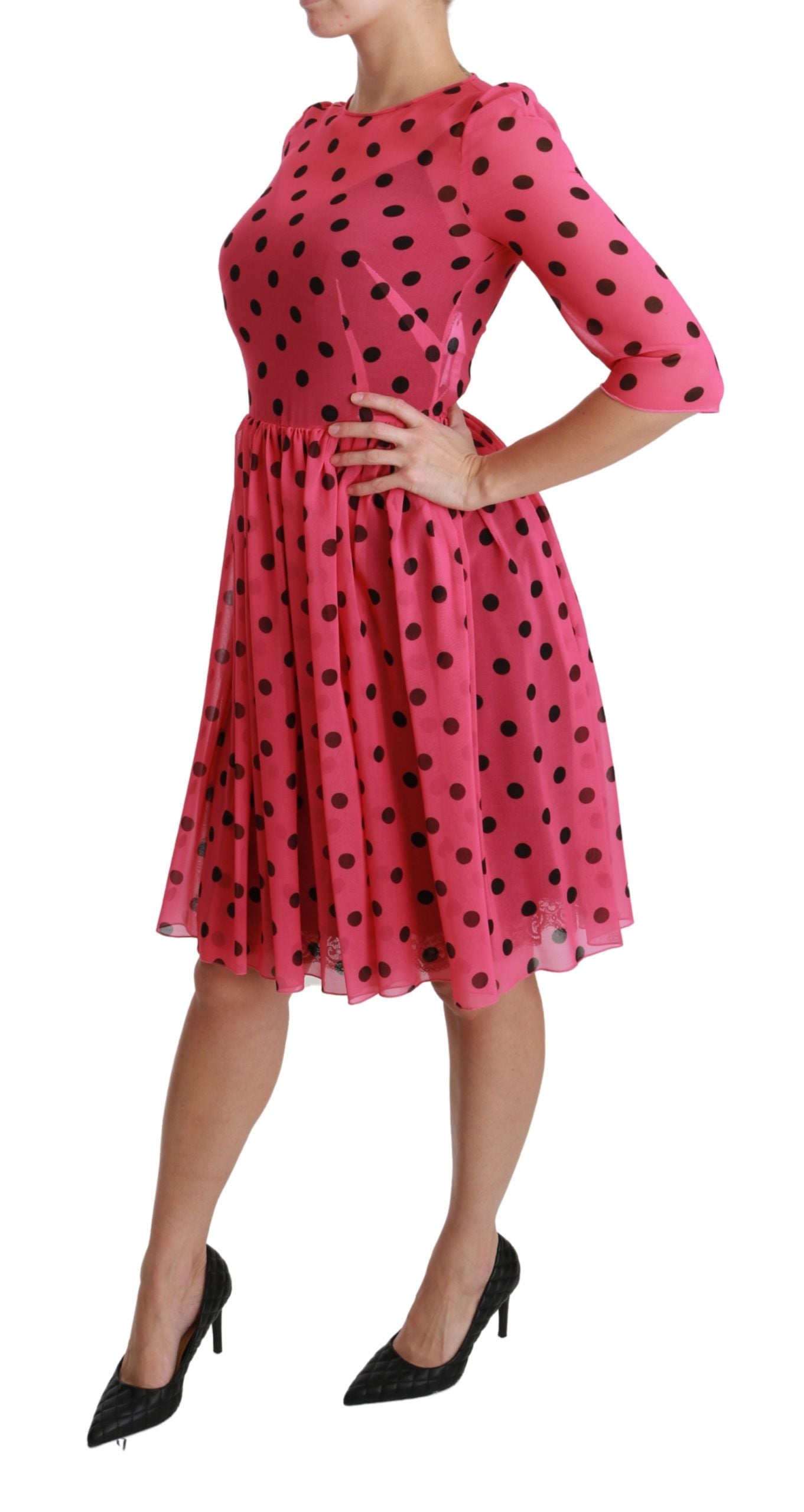 Pink Polka Dots A-line Knee Length Dress