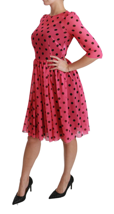 Pink Polka Dots A-line Knee Length Dress