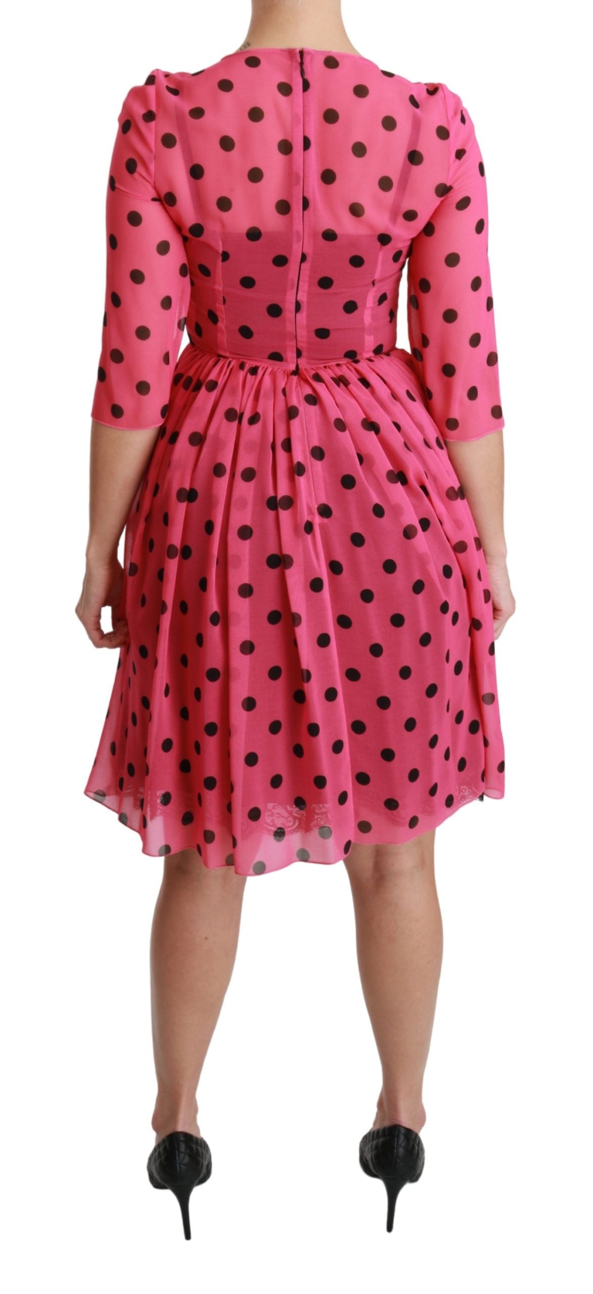 Pink Polka Dots A-line Knee Length Dress