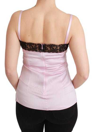 Silk Black Lace Top Pink Tank Blouse