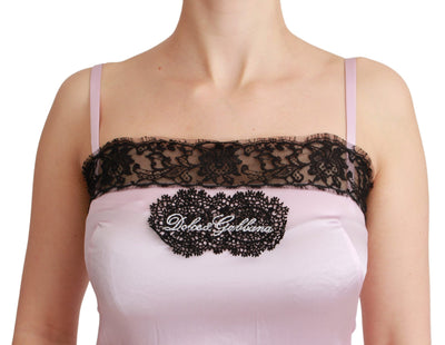 Silk Black Lace Top Pink Tank Blouse