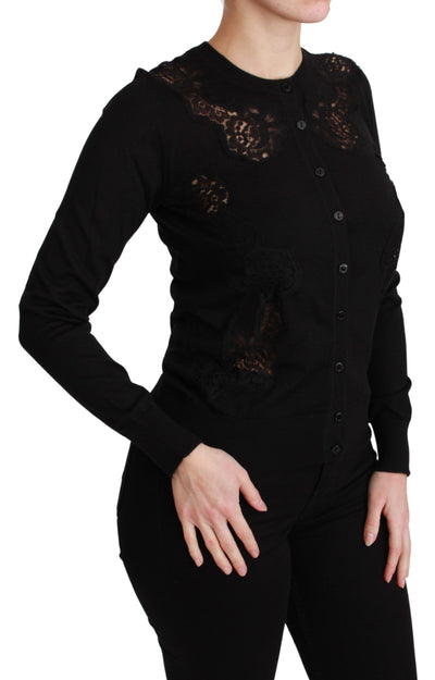 Black Cashmere Lace Cardigan Sweater