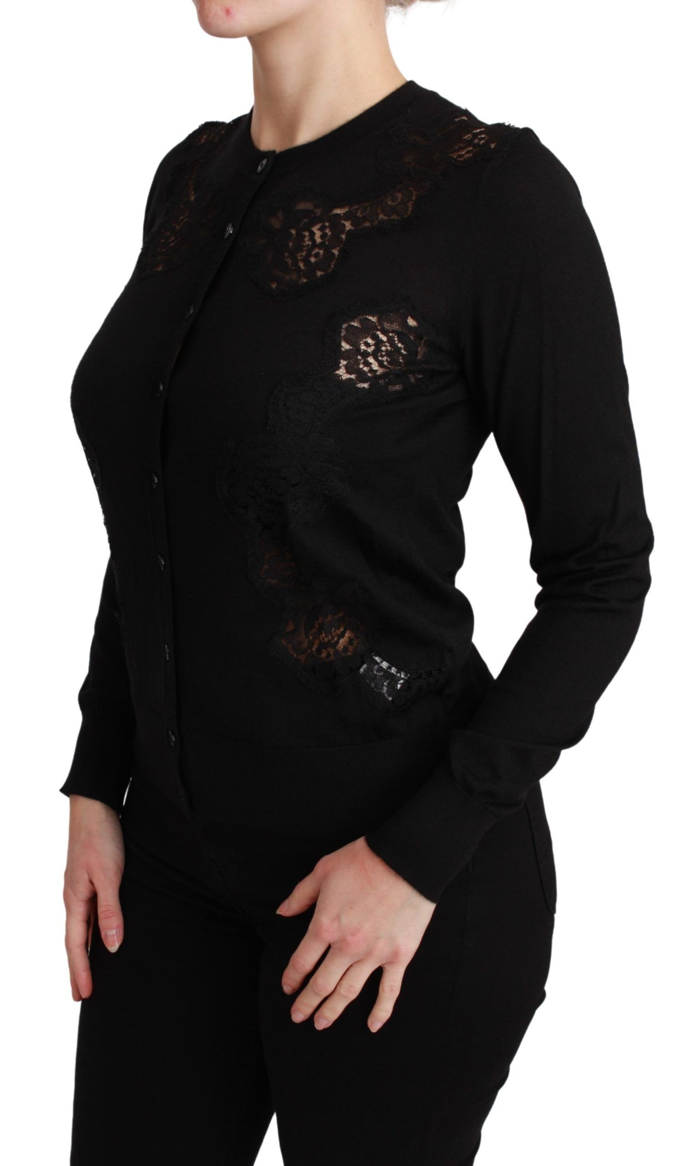 Black Cashmere Lace Cardigan Sweater