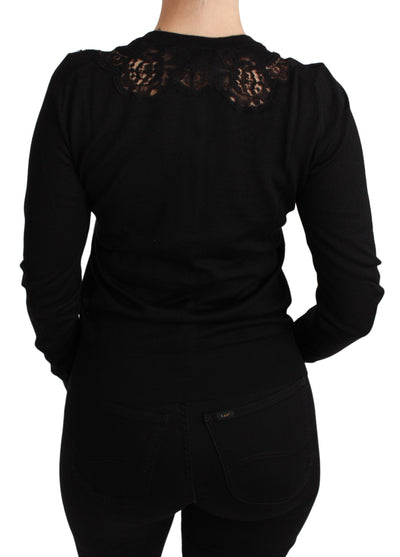 Black Cashmere Lace Cardigan Sweater