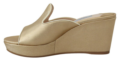 Gold Wedges Sandals Slip On Leather Shoes