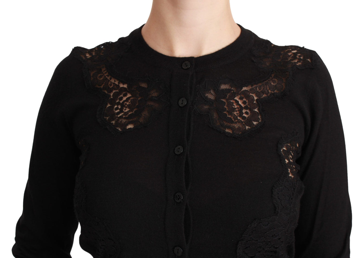 Black Cashmere Lace Cardigan Sweater