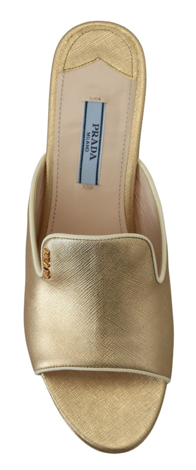 Gold Wedges Sandals Slip On Leather Shoes