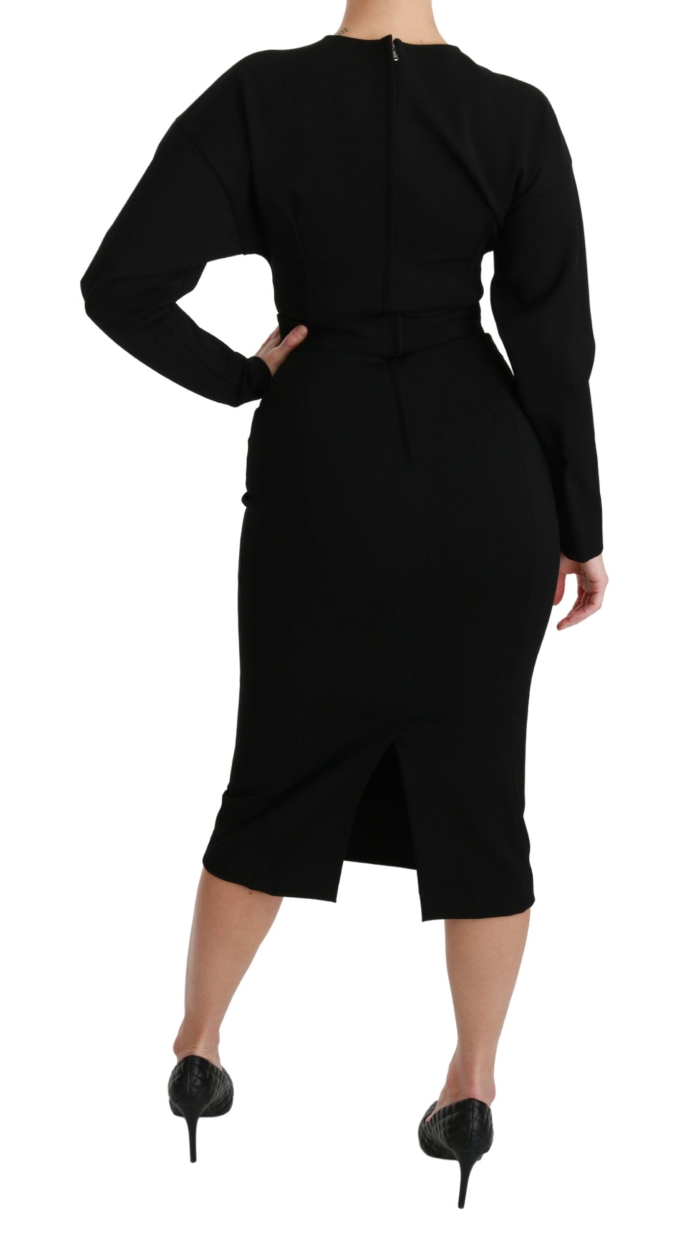 Black Bodycon Sheath Midi Stretch Dress