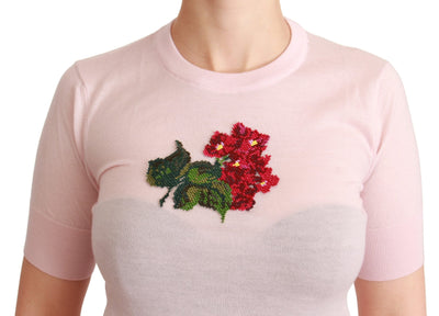 Pink Floral Embroidered Blouse Cashmere Top